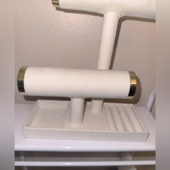 Cream Linen and Gold a2-tier jewelry display stand With Ring Holders - Picture 11 of 12